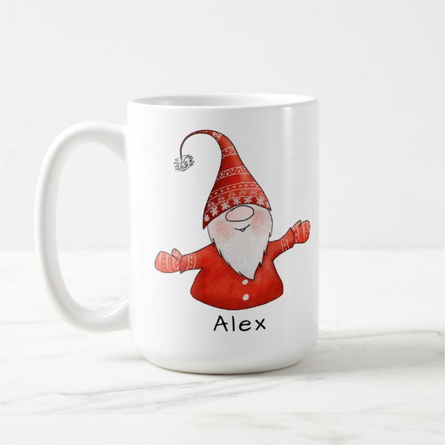 Caneca De Café Nome Personalizado do Gnomo - Natal Vermelho (Esquerda)