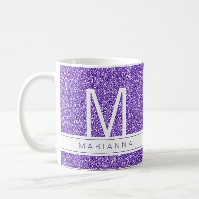 Caneca De Café Nome Personalizado do Monograma de Minigrama Roxo (Esquerda)