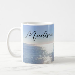 Caneca De Café Nome Personalizado do Oceano Azul Espumante