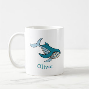 Caneca De Café Nome Personalizado do Oceano Baleeiro Azul