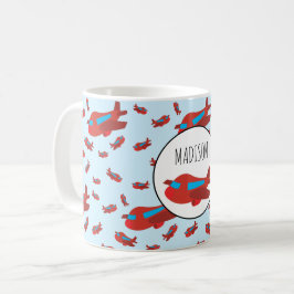 Caneca De Café Nome Personalizado do Padrão de Avião Vermelho e A