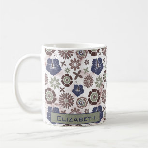 Caneca De Café Nome personalizado do padrão floral de rabisco col