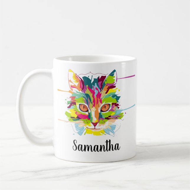 Caneca De Café Nome Personalizado do Rainbow Cat Lover (Esquerda)