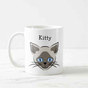 Caneca De Café Nome Personalizado do Rosto de Gato de Olho Azul S