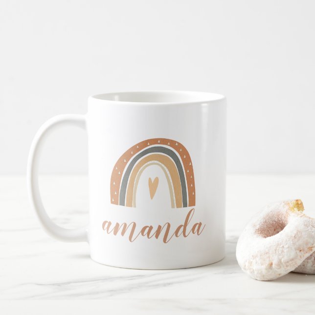 Caneca De Café Nome Personalizado do Script Rainbow do Terracotta (Com Donut)