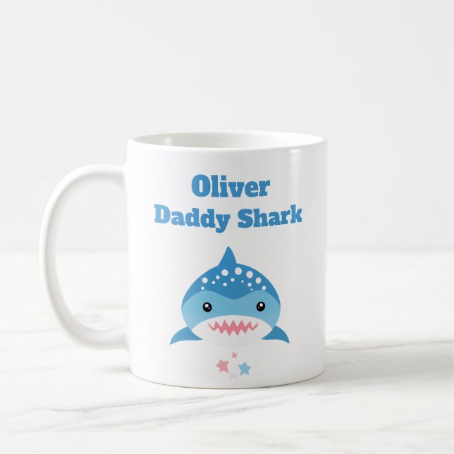 Caneca De Café Nome Personalizado do Shark de Pai Personalizado (Esquerda)