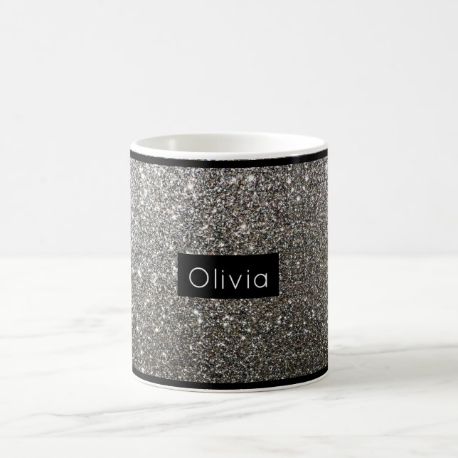 Caneca De Café Nome Personalizado do Silver Glitter (Centro)