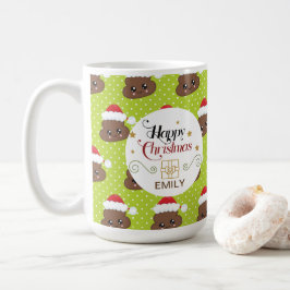 Caneca De Café Nome Personalizado Dom de Natal - Poo Emoji