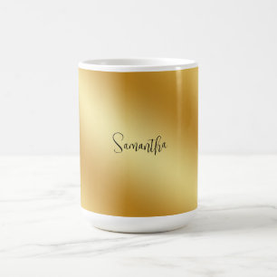 Caneca De Café Nome Personalizado Dourado