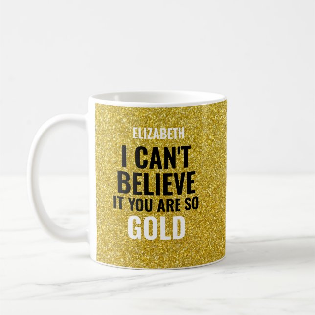 Caneca De Café Nome Personalizado Dourado 50º aniversário moderno (Esquerda)