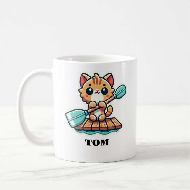 Caneca De Café Nome personalizado e gato giro assado personalizad (Esquerda)