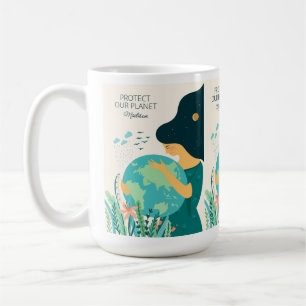 Caneca De Café Nome Personalizado e Planeta de Texto Terra Mãe
