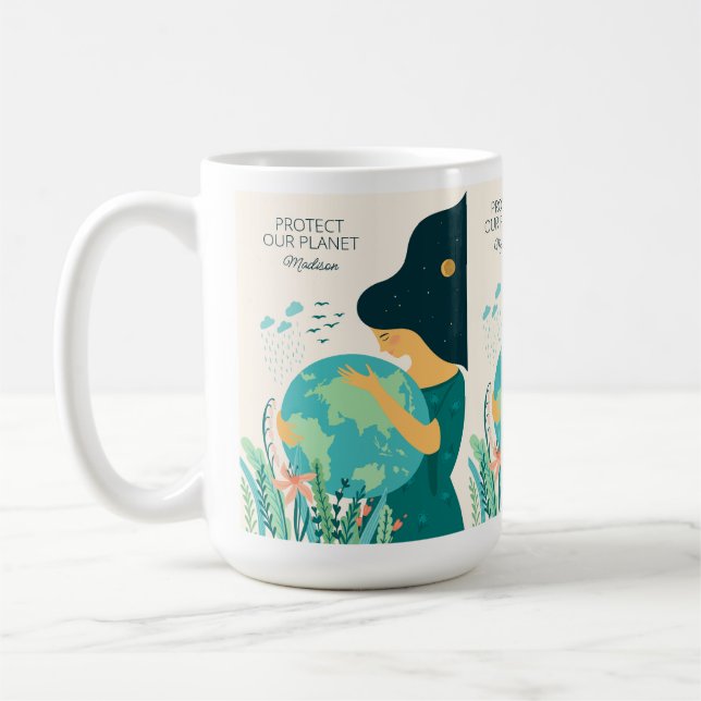 Caneca De Café Nome Personalizado e Planeta de Texto Terra Mãe (Esquerda)