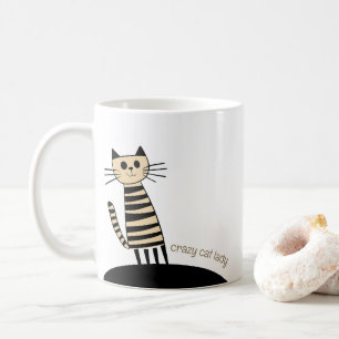 Caneca De Café Nome Personalizado e Texto Louco Senhora de Gato
