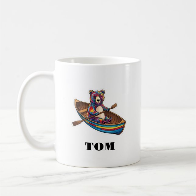 Caneca De Café Nome personalizado e urso remo personalizado (Esquerda)