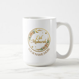 Caneca De Café Nome Personalizado Eid Mubarak Floral Lua Dourada