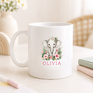 Caneca De Café Nome Personalizado Elefante Bebê Safari Selva