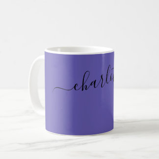Caneca De Café Nome Personalizado Elegante Cor Azul-Pervinca Escu