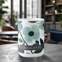 Nome Personalizado Elegantes Vinhas Florais Azuis 