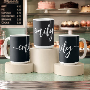 Caneca De Café Nome Personalizado em Caligrafia Preta e Branca