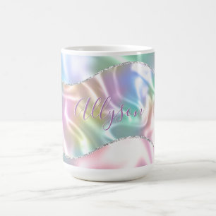 Caneca De Café Nome Personalizado em Letra Roxa, Onda Iridescente