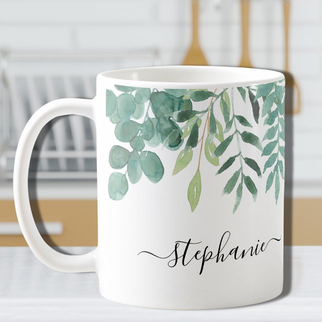 Caneca De Café Nome Personalizado Eucalyptus Greenery (Criador carregado)