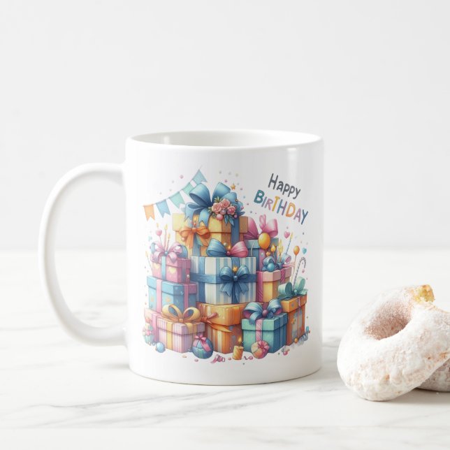 Caneca De Café Nome Personalizado Feliz Aniversário (Com Donut)