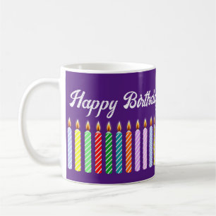 Caneca De Café Nome Personalizado Feliz Aniversário Lit Candles M
