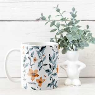 Caneca De Café Nome Personalizado Floral de bonito Watercolor