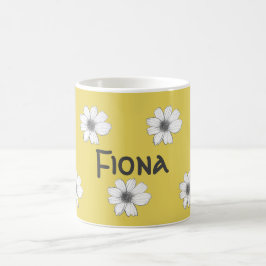 Caneca De Café Nome Personalizado Floral Mostarda Amarela