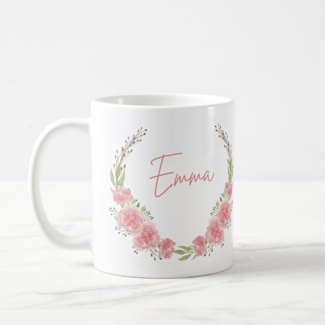 Caneca De Café Nome Personalizado Floral Mug (Esquerda)