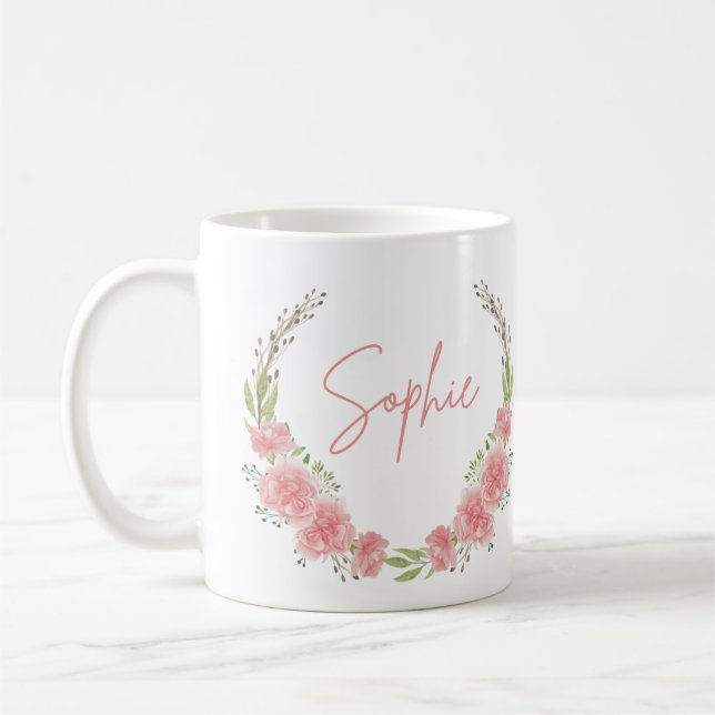 Caneca De Café Nome Personalizado Floral Mug (Esquerda)