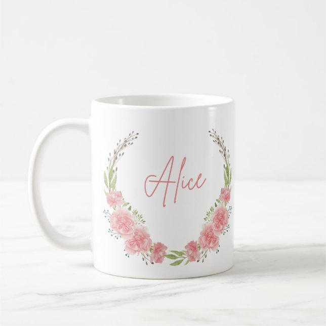 Caneca De Café Nome Personalizado Floral Mug (Esquerda)