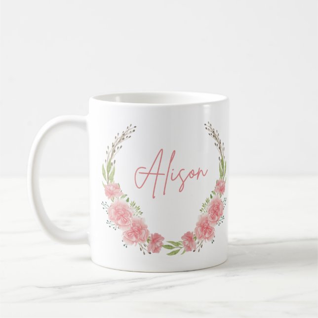Caneca De Café Nome Personalizado Floral Mug (Esquerda)