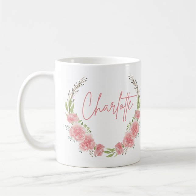 Caneca De Café Nome Personalizado Floral Mug (Esquerda)