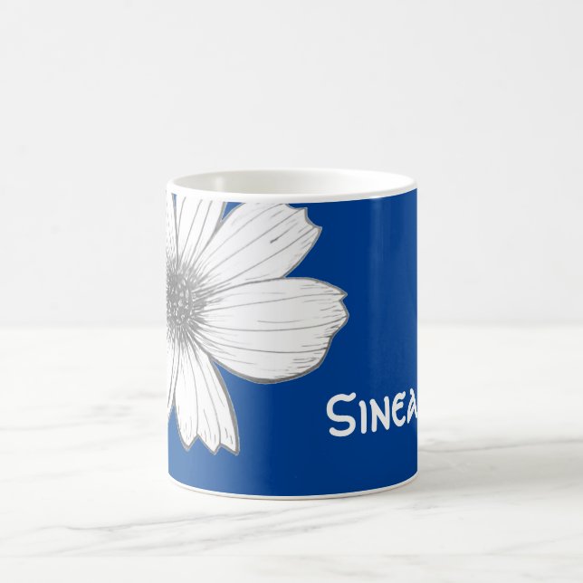 Caneca De Café Nome Personalizado Floral Real Azul (Centro)
