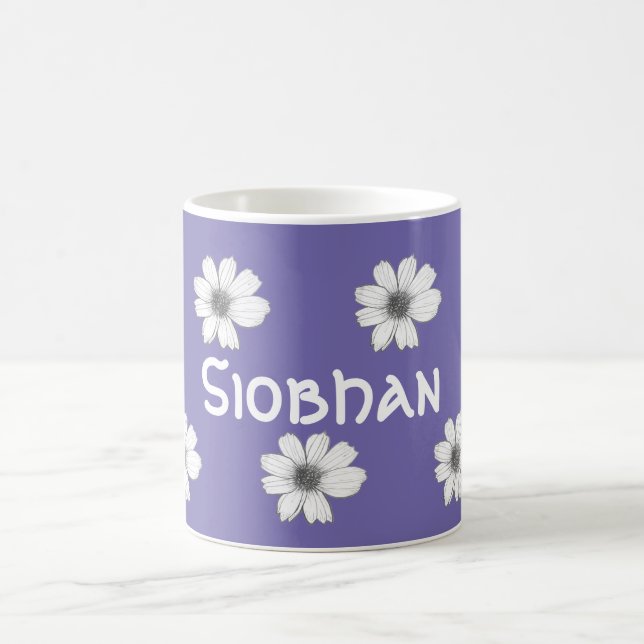 Caneca De Café Nome Personalizado Floral Roxo (Centro)