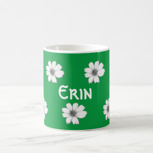 Caneca De Café Nome Personalizado Floral Verde
