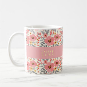 Caneca De Café Nome Personalizado Floral Vintage Elegante