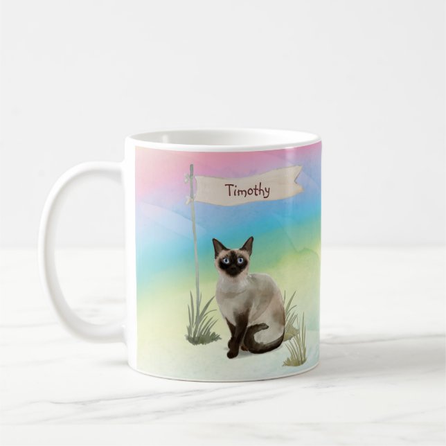 Caneca De Café Nome Personalizado Gato Siames Pet (Esquerda)