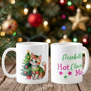 Caneca De Café Nome personalizado gato verde rosa chocolate quent