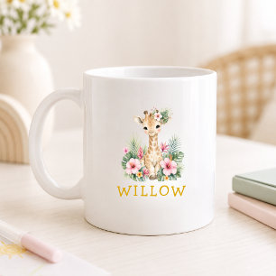 Caneca De Café Nome Personalizado Girafa Bebê Safari Selva