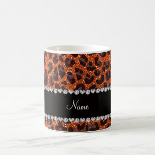 Caneca De Café Nome personalizado glitter laranja impressão leopa
