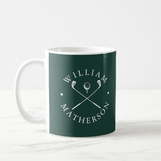 Caneca De Café Nome personalizado Golf Clubs Emerald Green White (Esquerda)