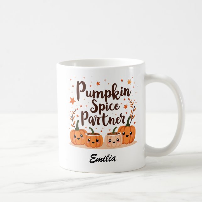 Caneca De Café Nome personalizado Kawaii Halloween Coffee Mug par (Direita)