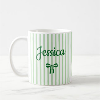 Caneca De Café Nome Personalizado Laço Coquette Listrado Aniversá