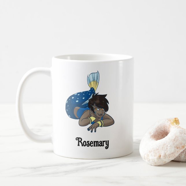 Caneca De Café Nome personalizado Lady Mermaid (Com Donut)