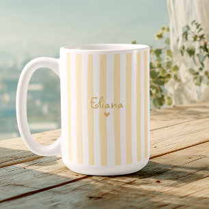 Caneca De Café Nome Personalizado Listras Amarelas Fofo Feminino