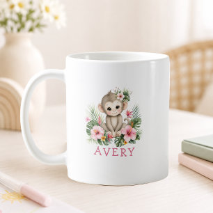 Caneca De Café Nome Personalizado Macaco Bebê Safari Selva
