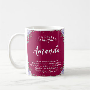 Caneca De Café Nome Personalizado Mensagem Fúcsia para Filha da M